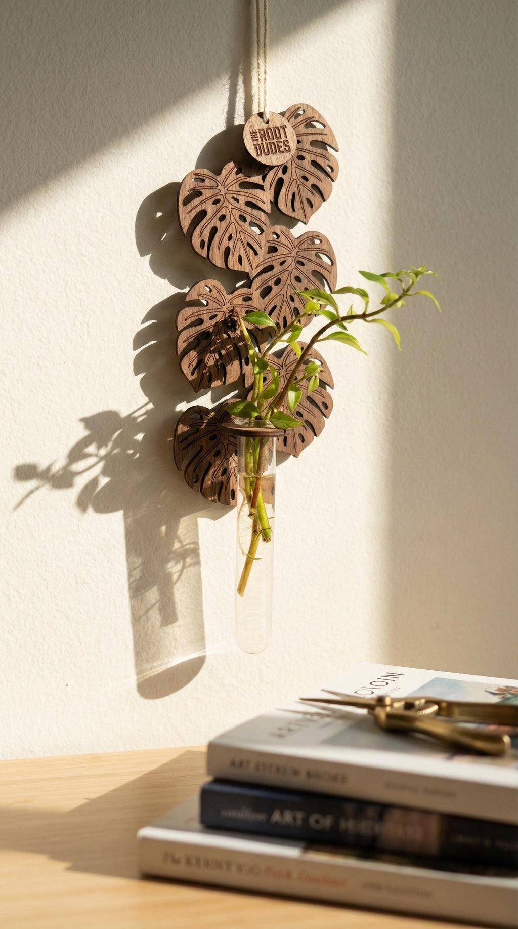 Monstera Leaf Propagation Station | Walnut Wood Wall Planter | Boho Plant Decor