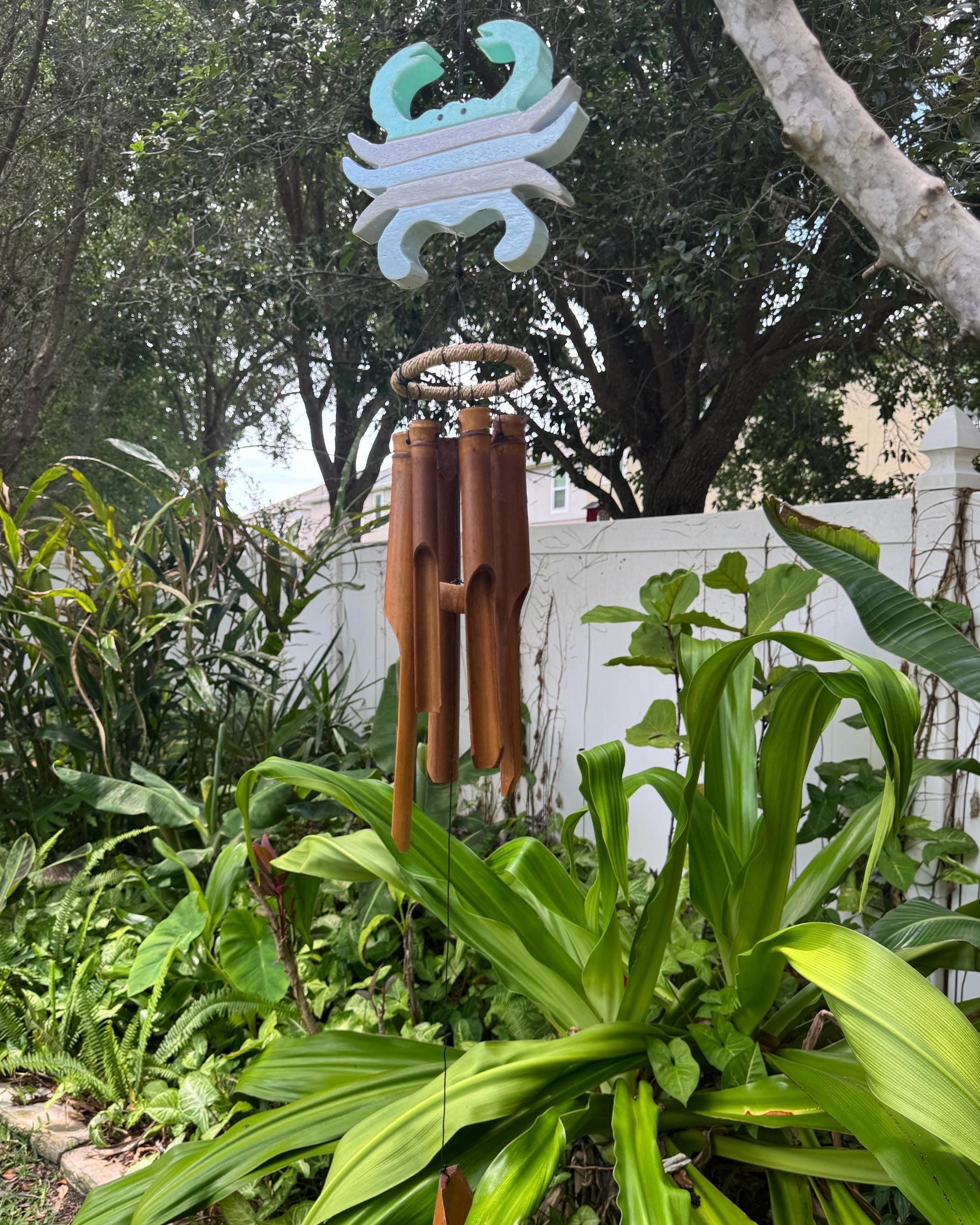 Crab Bamboo Wind Chime – Handcrafted Bali Coastal Decor, Beach-Themed Garden Chimes