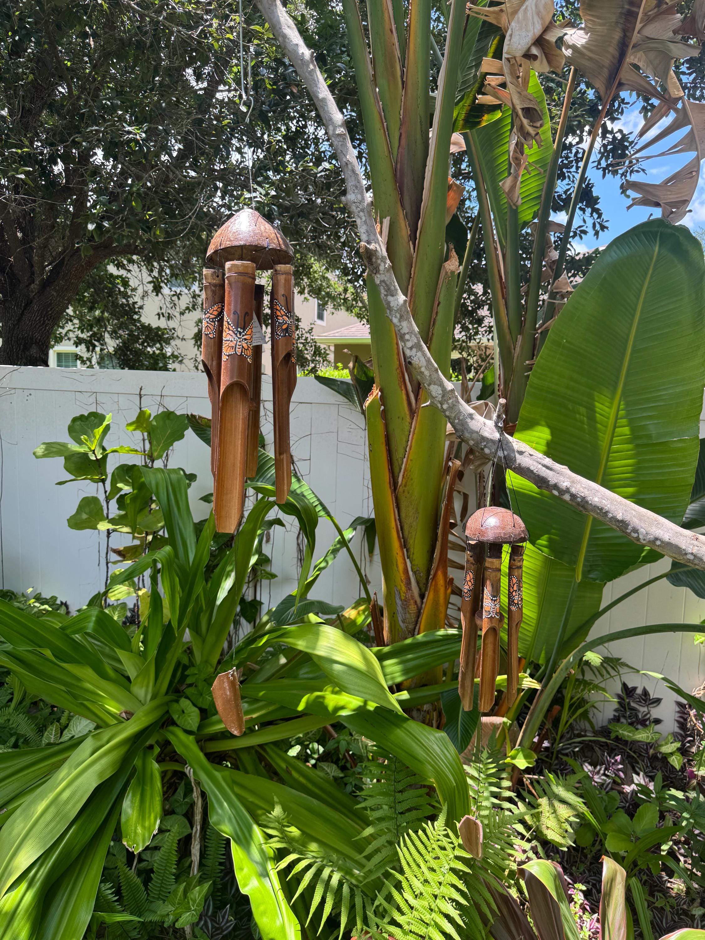 Monarch Butterfly Bamboo Wind Chime | Hand-Painted Coconut Garden Decor, Bali Zen Sound