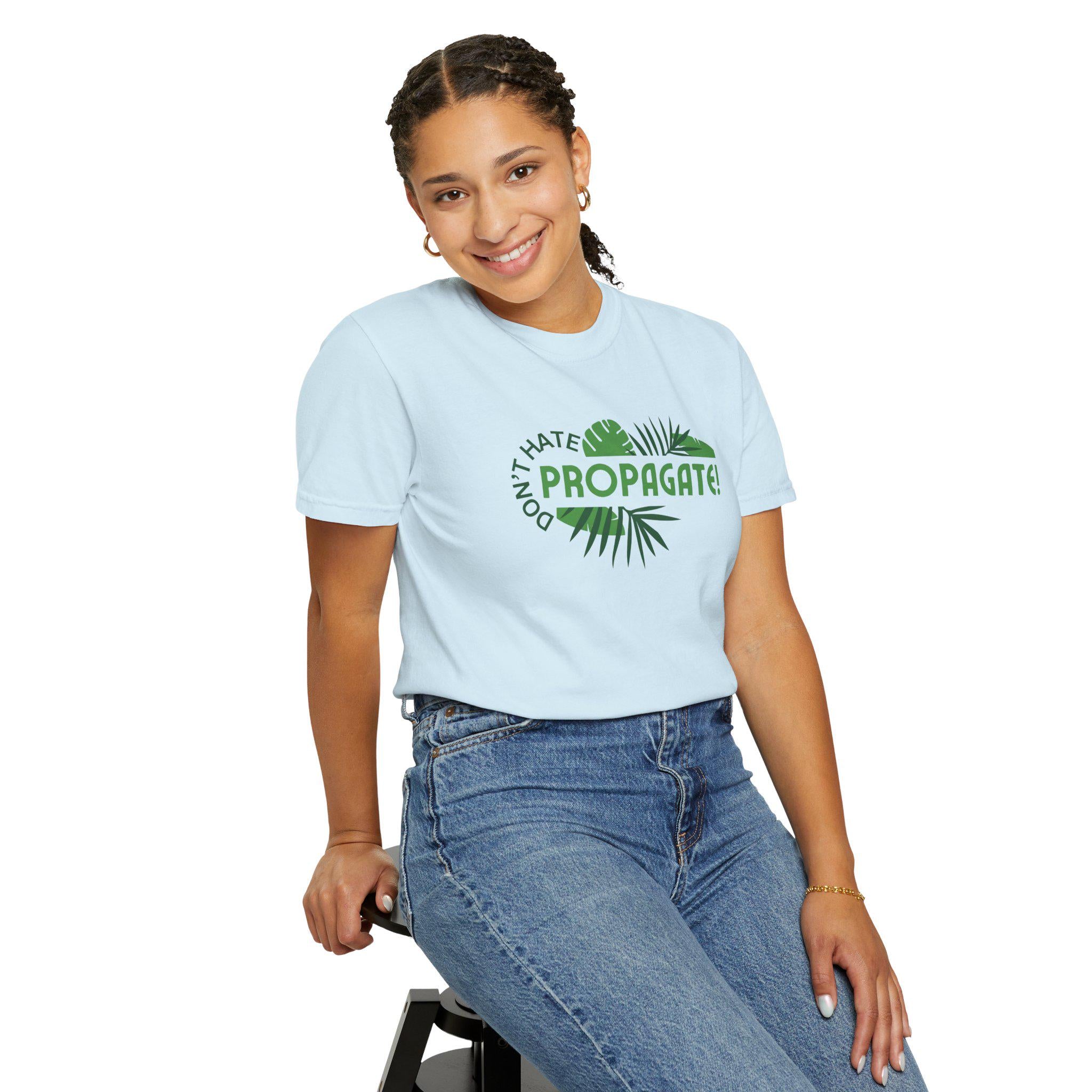 Don't Hate Propagate T-Shirt | Plant Lover, Palm Leaf Graphic