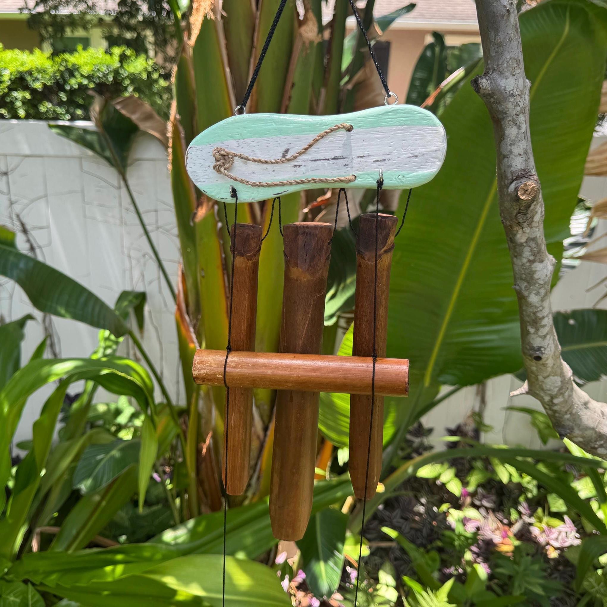 Handcrafted Bamboo Flip-Flop Wind Chime – Bali Beach Decor, Sandal Hanging (27 Inch)