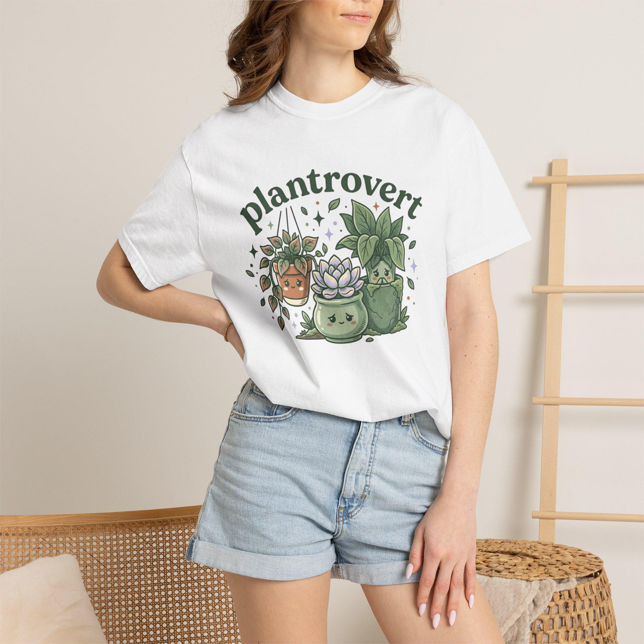 Plantrovert Succulent T-shirt | Potted Plant Illustration, Garment-Dyed Cotton Tee