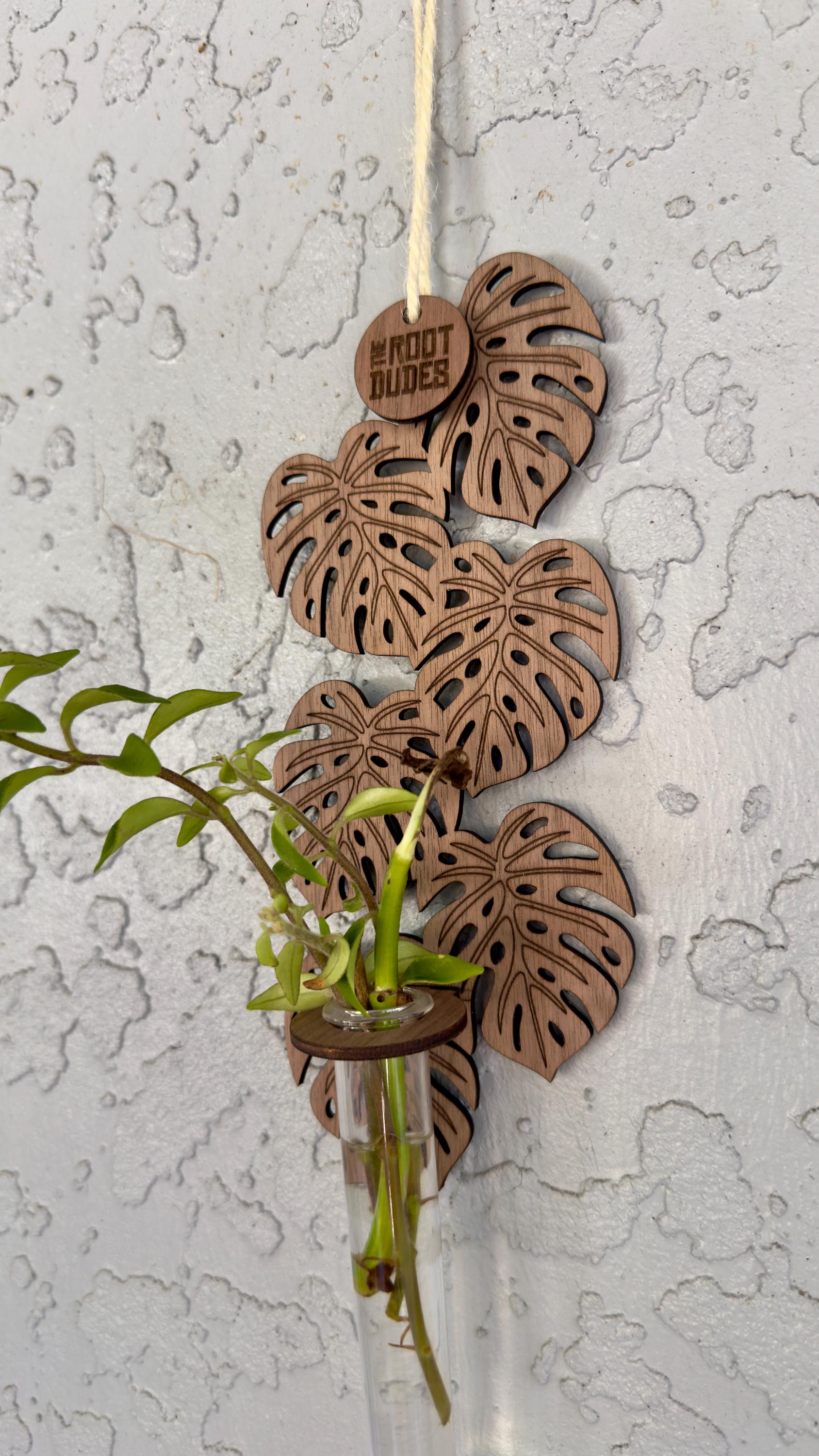 Monstera Leaf Propagation Station | Walnut Wood Wall Planter | Boho Plant Decor